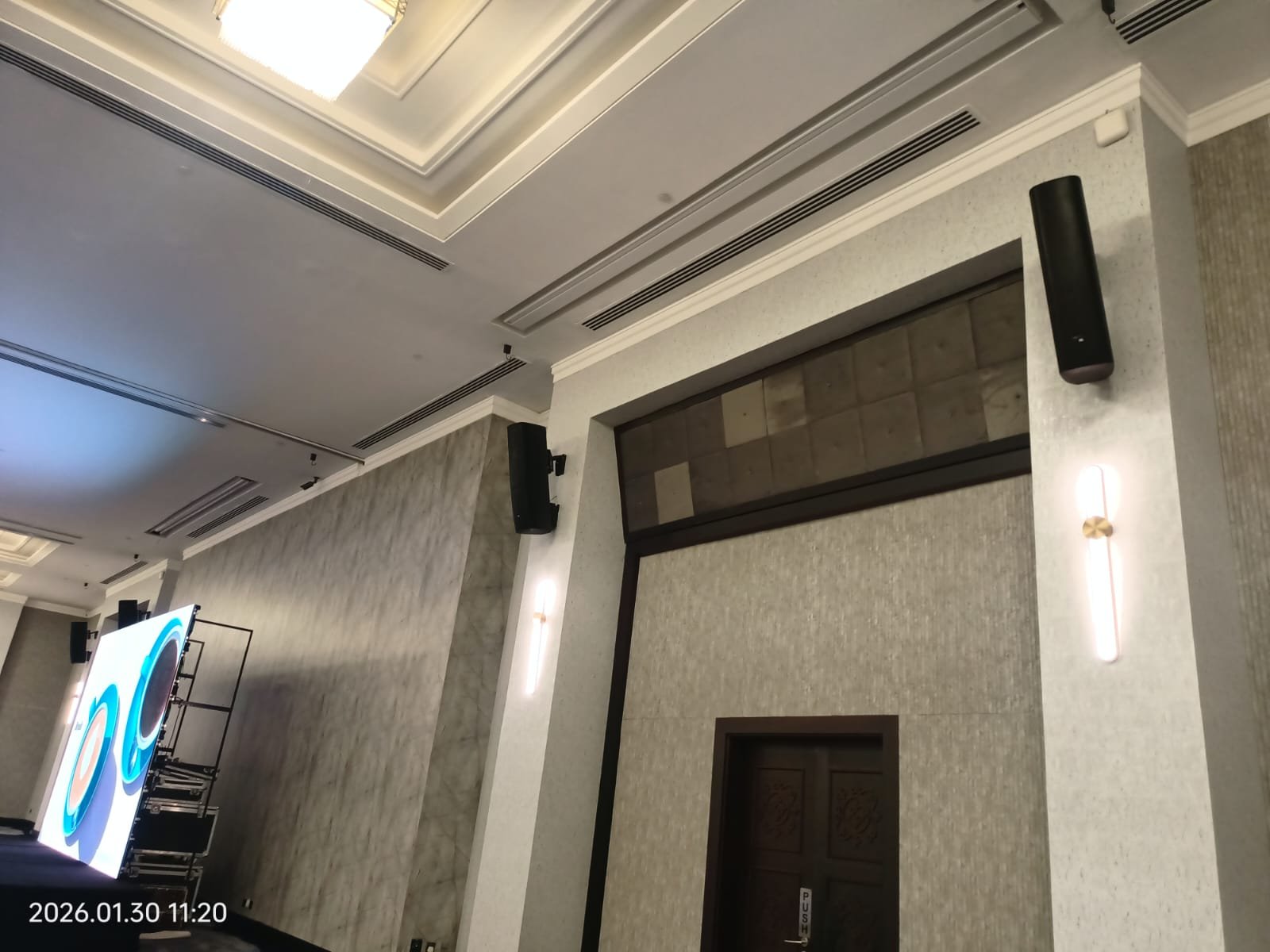 Background music system BGM column speakers installed in commercial hall UAE
