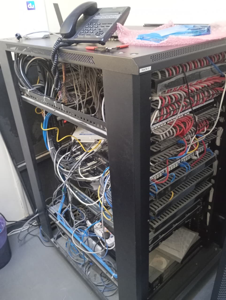 Multi-location NEC IP telephone system structured cabling rack UAE